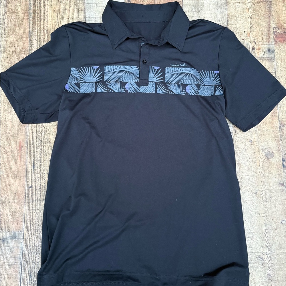 Travis Mathew’s Men's Black Polo Shirt with Patterned Detail